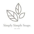 Brand logo with three taupe outlined leaves above the serif text 'Simply Simple Soaps' and 'est. 2019'