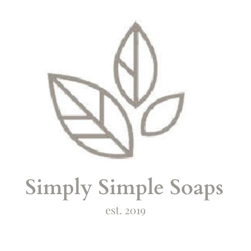 Brand logo with three taupe outlined leaves above the serif text 'Simply Simple Soaps' and 'est. 2019'